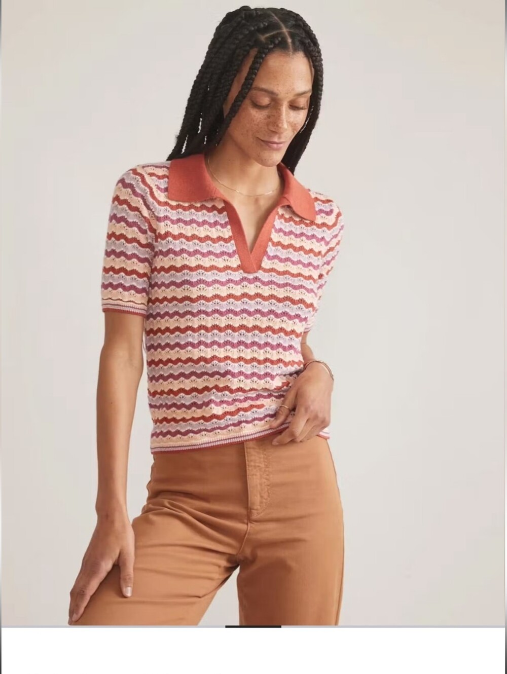 Women's Spencer Polo Sweater - Rust & Pink Stripe